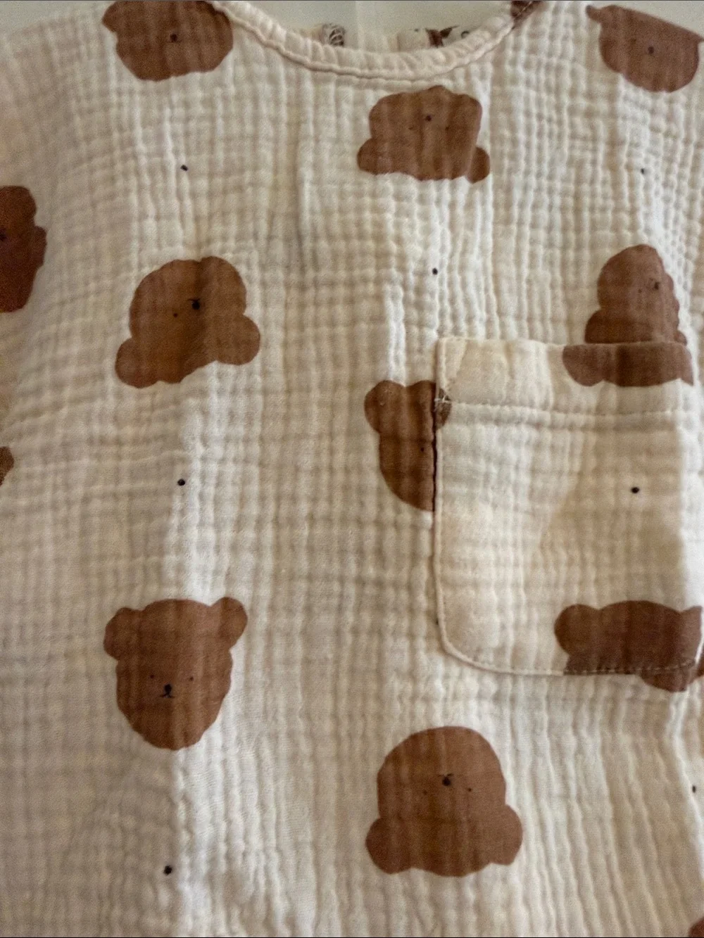 Toddler Bear Print Muslin Pajama Set - Cream & Brown